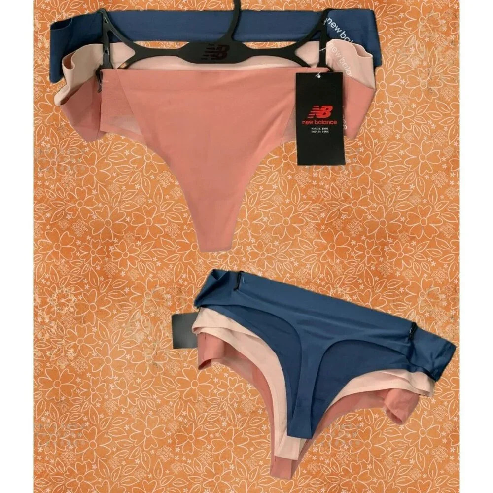 New Balance L Coral-Blush-Navy Seamless Barely There Feel Thong Panties-3 Pk